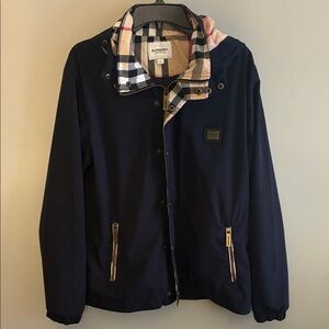 Burberry Dark Blue Windbreaker with Check Collar